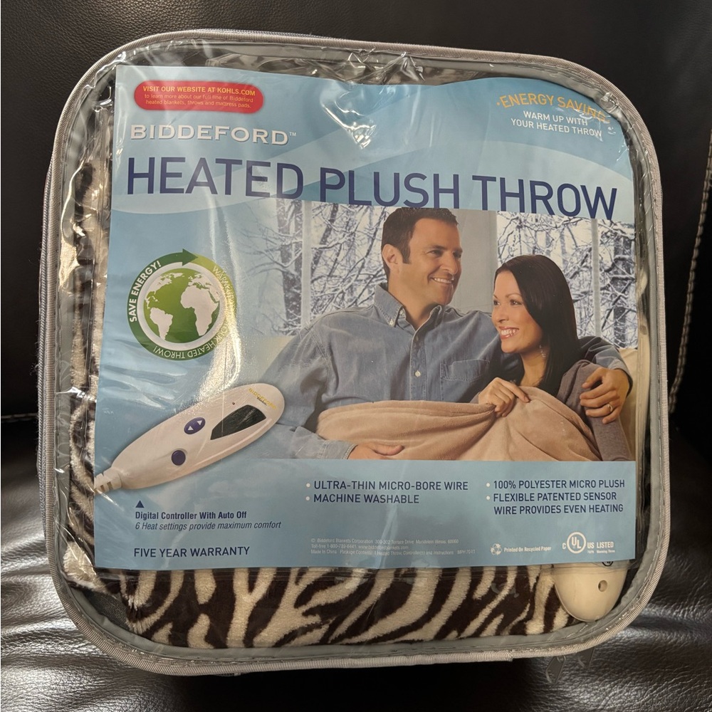 Biddeford Heated Blanket Zebra Print with remote